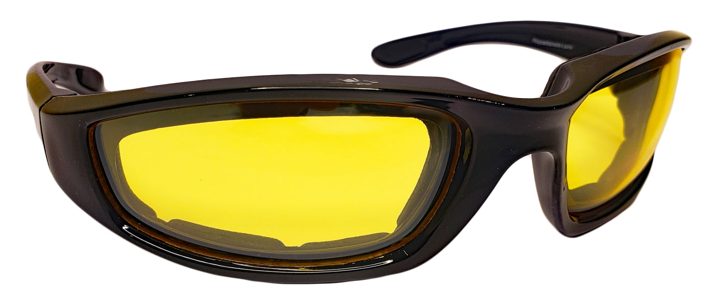 Night Driving Motorcycle Glasses - Padded Frame with HD Yellow Lens