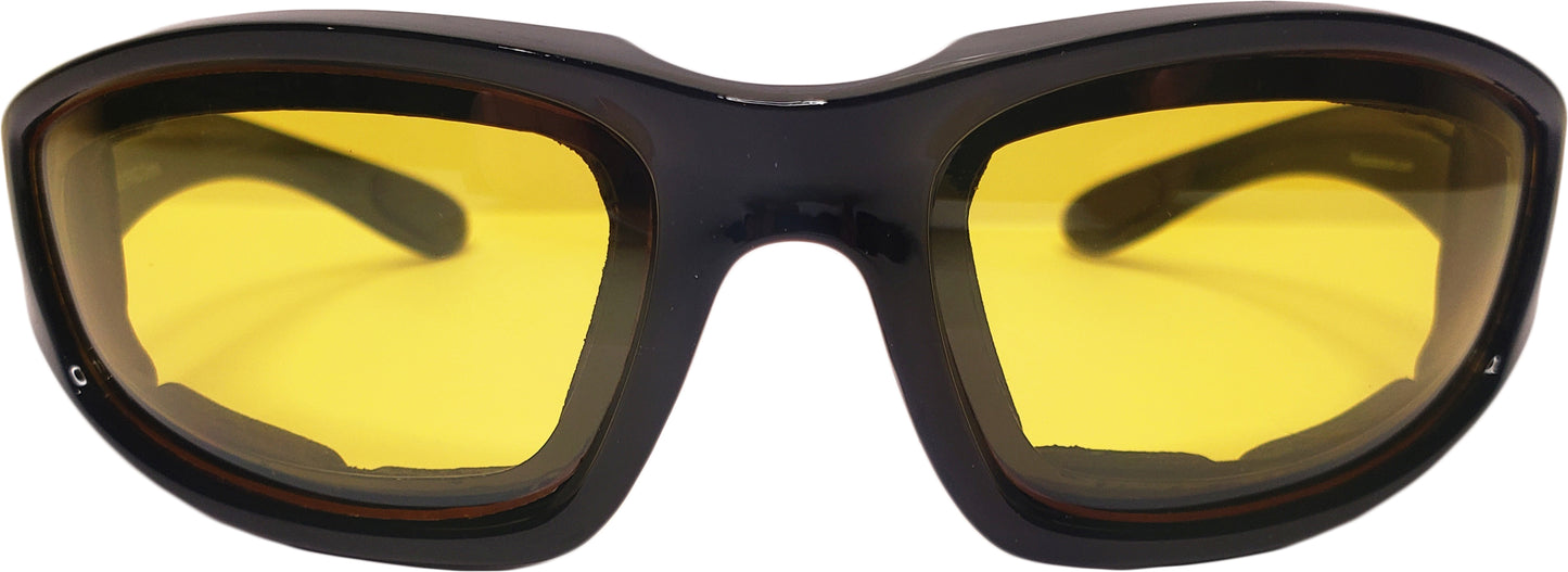 Night Driving Motorcycle Glasses - Padded Frame with HD Yellow Lens