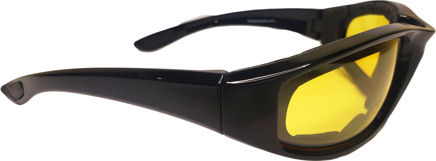 Night Driving Motorcycle Glasses - Padded Frame with HD Yellow Lens