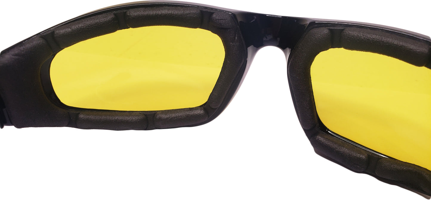 Night Driving Motorcycle Glasses - Padded Frame with HD Yellow Lens