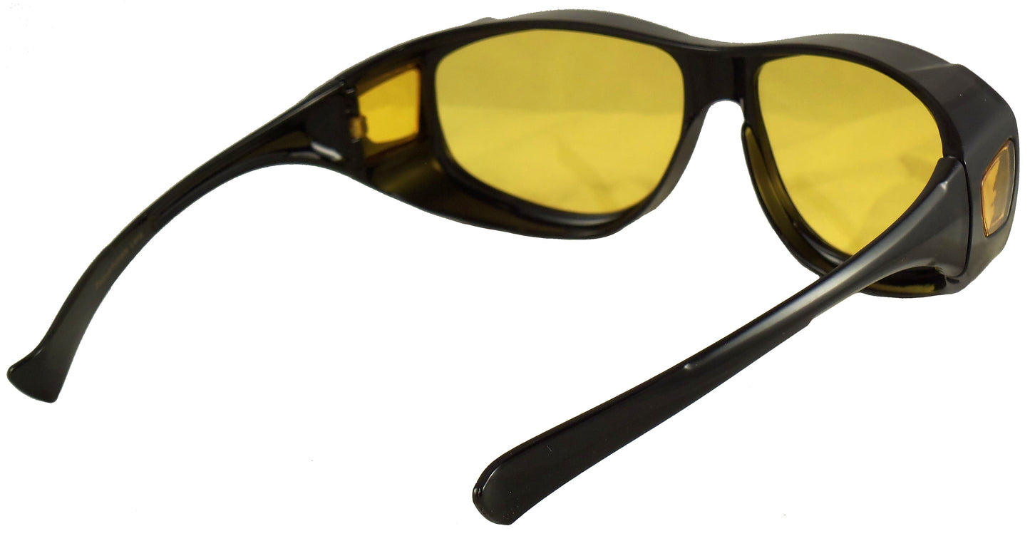 Night Driving Fit Over Sunglasses with Yellow Lenses - Wear Over Prescription Glasses for Men or Women - Ideal Eyewear