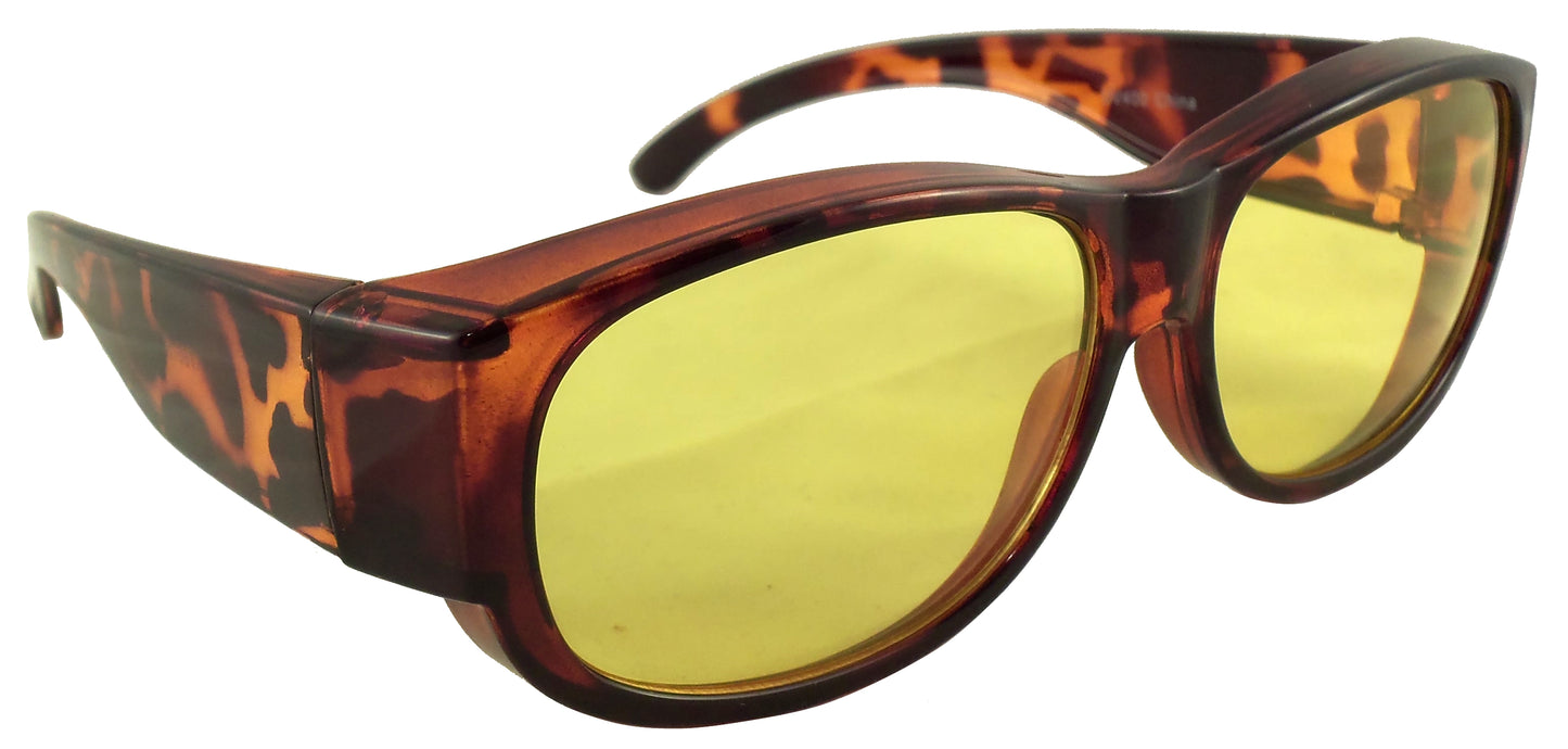 Night Driving Fit Over Sunglasses with Yellow Lenses - Wear Over Prescription Glasses for Men or Women - Ideal Eyewear