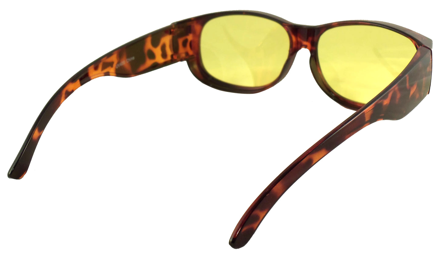 Night Driving Fit Over Sunglasses with Yellow Lenses - Wear Over Prescription Glasses for Men or Women - Ideal Eyewear