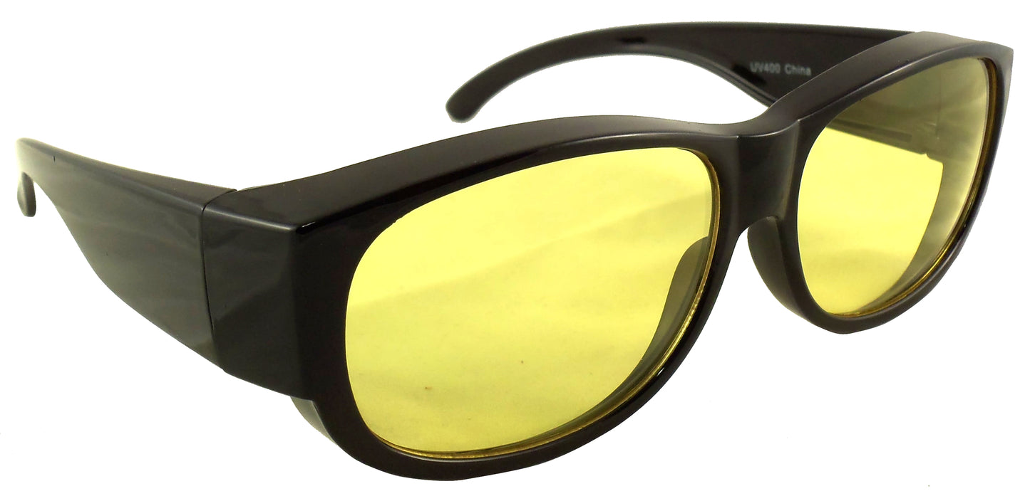 Night Driving Fit Over Sunglasses with Yellow Lenses - Wear Over Prescription Glasses for Men or Women - Ideal Eyewear