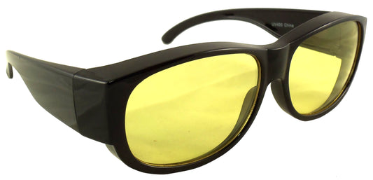 Night Driving Fit Over Sunglasses with Yellow Lenses - Wear Over Prescription Glasses for Men or Women - Ideal Eyewear