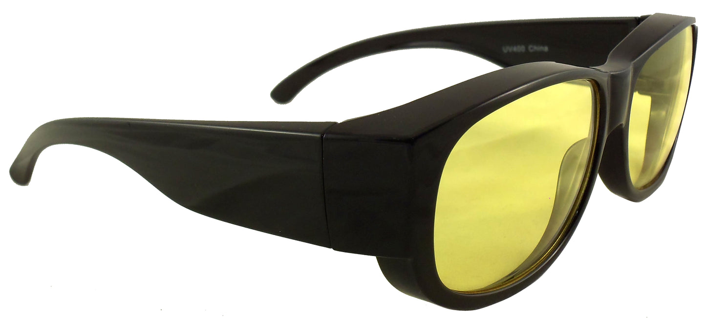 Night Driving Fit Over Sunglasses with Yellow Lenses - Wear Over Prescription Glasses for Men or Women - Ideal Eyewear