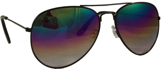 Rainbow Reflective Aviator Sunglasses - Mirrored Gradient Lens - Retro Style - UV400 - Ideal Eyewear