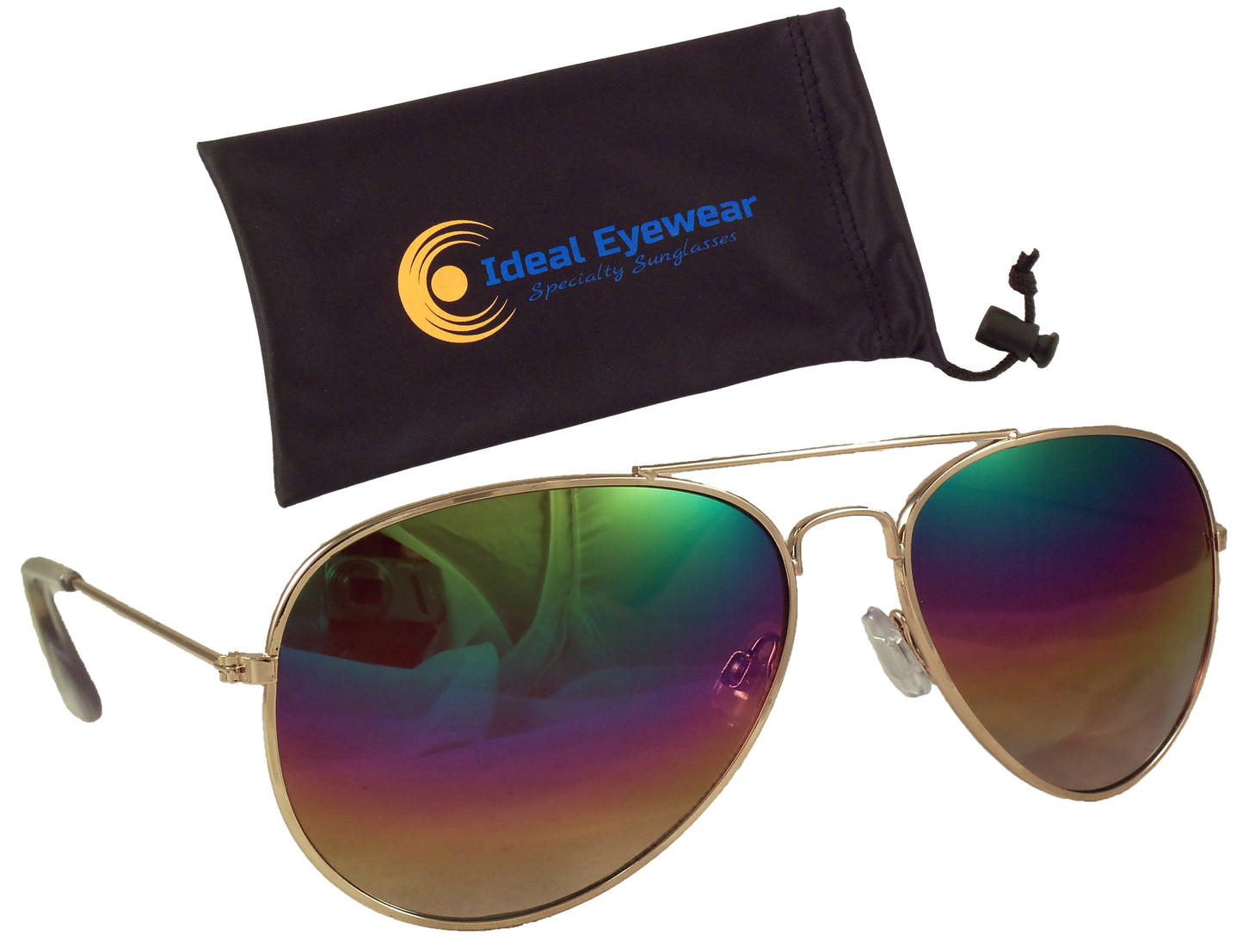 Rainbow Reflective Aviator Sunglasses - Mirrored Gradient Lens - Retro Style - UV400 - Ideal Eyewear