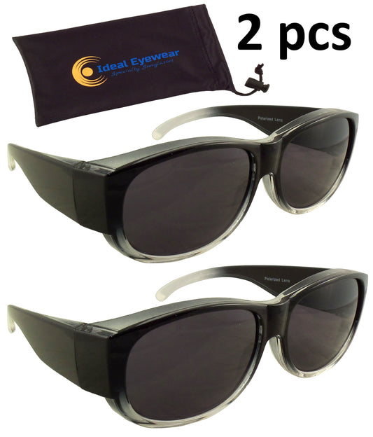 Womens Black Ombre Fit Over Sunglasses - Wear Over Glasses - Polarized Lenses (2 pack)