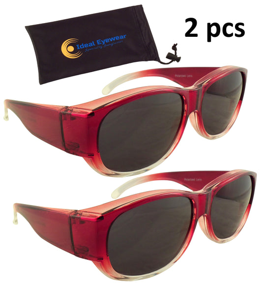 Womens Red Ombre Fit Over Sunglasses - Wear Over Glasses - Polarized Lenses (2 pack)