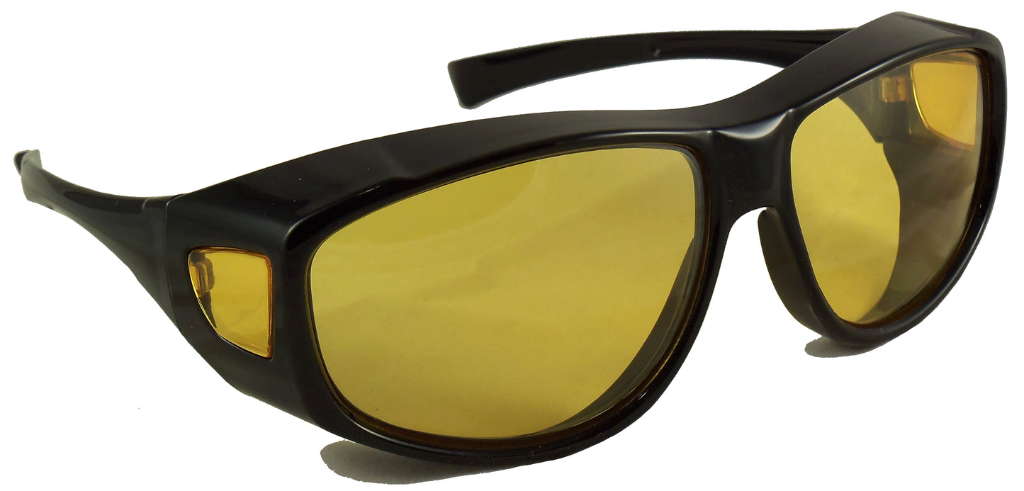 Night Driving Fit Over Sunglasses with Yellow Lenses - Wear Over Prescription Glasses for Men or Women - Ideal Eyewear