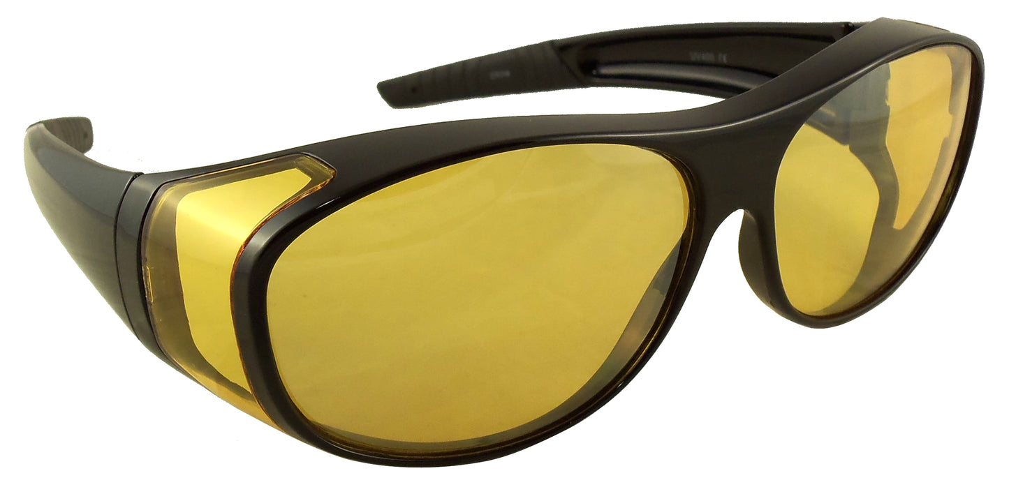 Night Driving Fit Over Sunglasses with Yellow Lenses - Wear Over Prescription Glasses for Men or Women - Ideal Eyewear