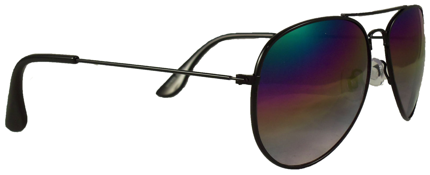 Rainbow Reflective Aviator Sunglasses - Mirrored Gradient Lens - Retro Style - UV400 - Ideal Eyewear