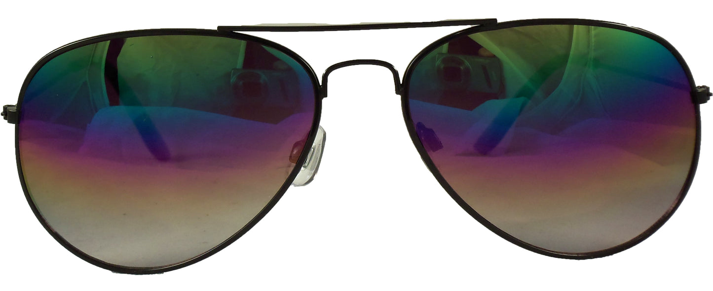Rainbow Reflective Aviator Sunglasses - Mirrored Gradient Lens - Retro Style - UV400 - Ideal Eyewear