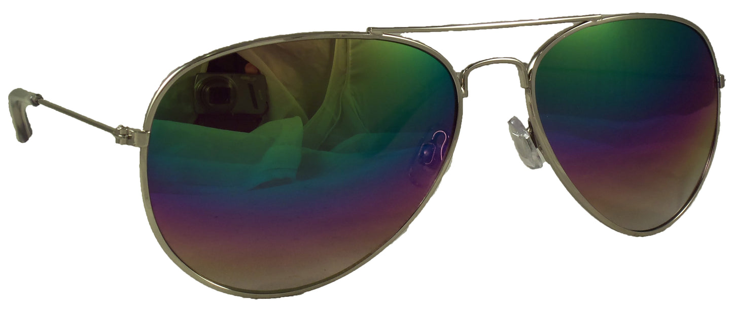 Rainbow Reflective Aviator Sunglasses - Mirrored Gradient Lens - Retro Style - UV400 - Ideal Eyewear