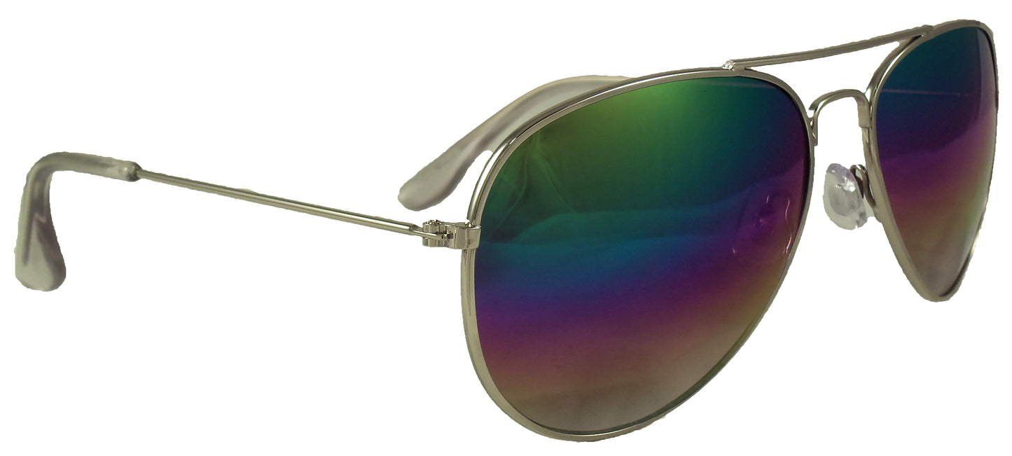 Rainbow Reflective Aviator Sunglasses - Mirrored Gradient Lens - Retro Style - UV400 - Ideal Eyewear