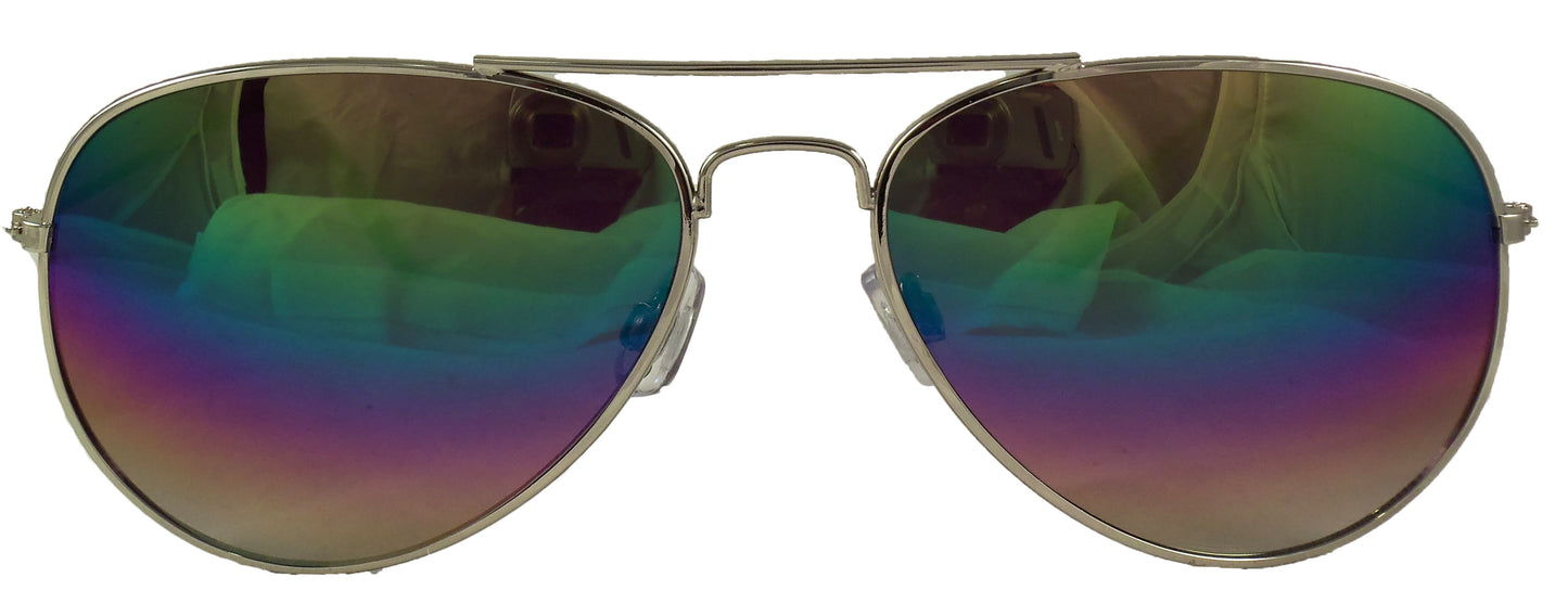 Rainbow Reflective Aviator Sunglasses - Mirrored Gradient Lens - Retro Style - UV400 - Ideal Eyewear