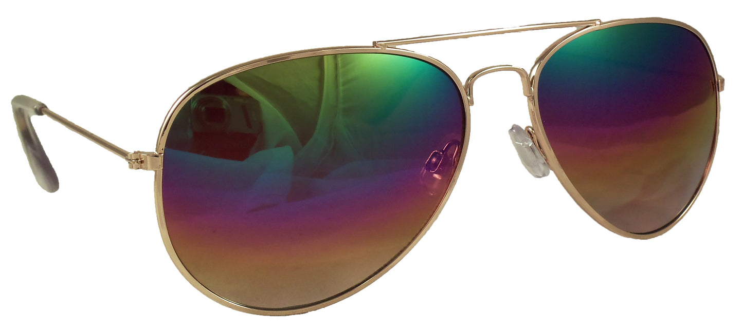 Rainbow Reflective Aviator Sunglasses - Mirrored Gradient Lens - Retro Style - UV400 - Ideal Eyewear