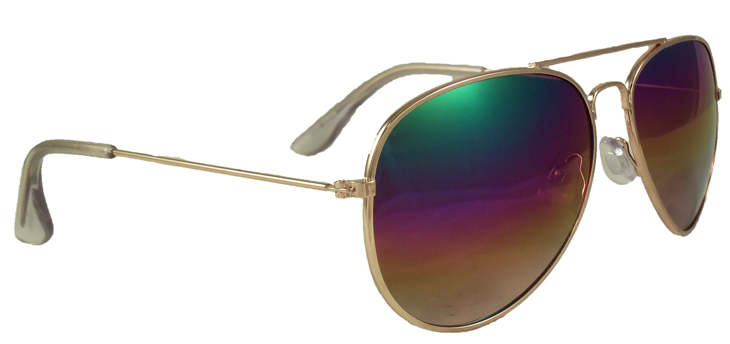 Rainbow Reflective Aviator Sunglasses - Mirrored Gradient Lens - Retro Style - UV400 - Ideal Eyewear