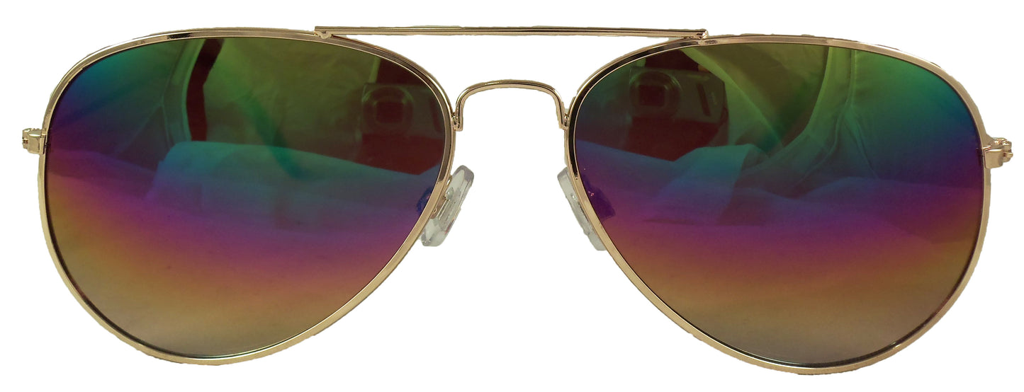 Rainbow Reflective Aviator Sunglasses - Mirrored Gradient Lens - Retro Style - UV400 - Ideal Eyewear