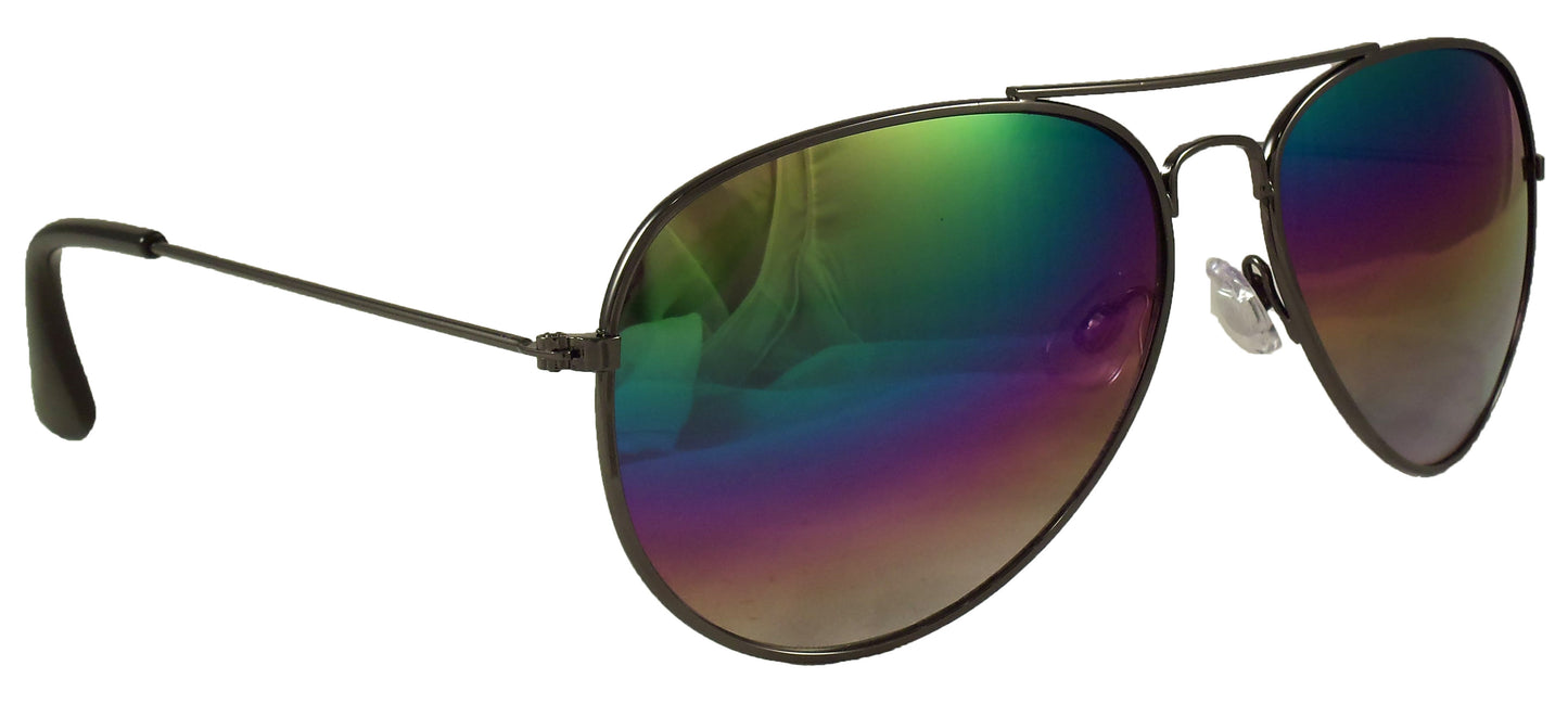 Rainbow Reflective Aviator Sunglasses - Mirrored Gradient Lens - Retro Style - UV400 - Ideal Eyewear