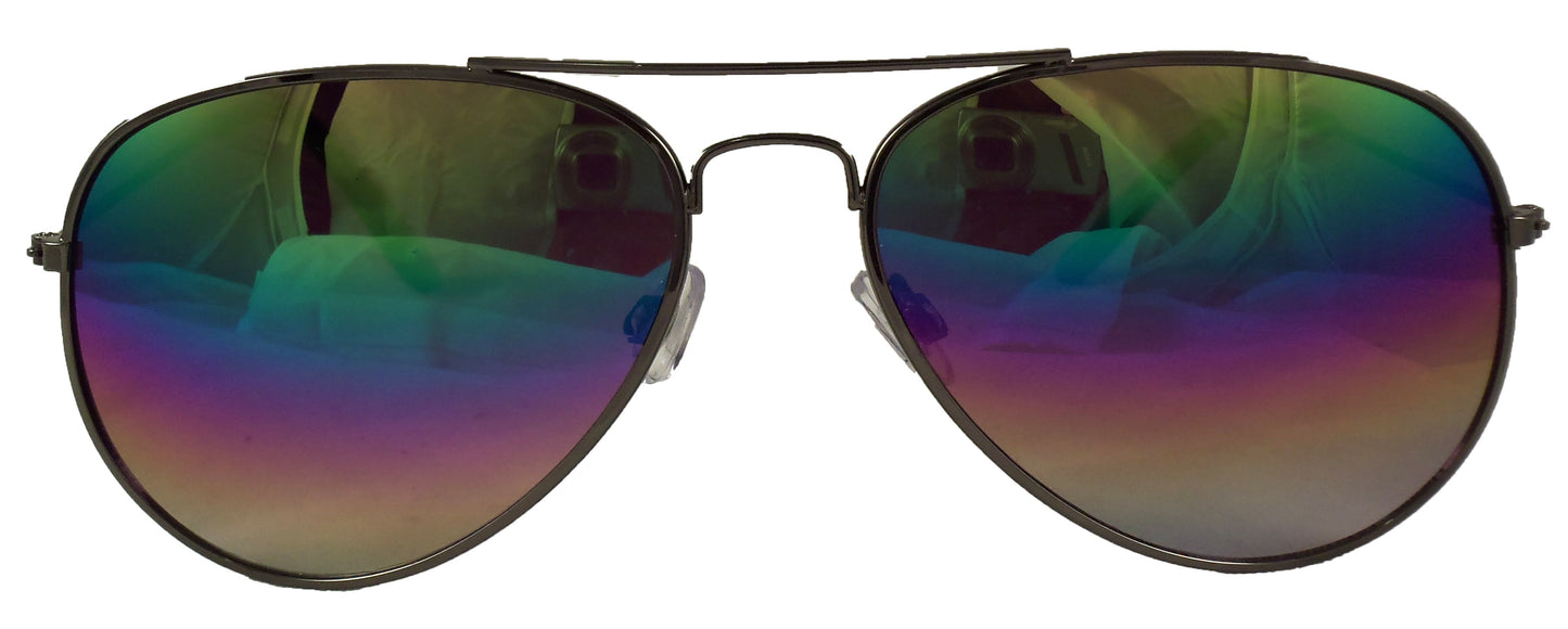 Rainbow Reflective Aviator Sunglasses - Mirrored Gradient Lens - Retro Style - UV400 - Ideal Eyewear