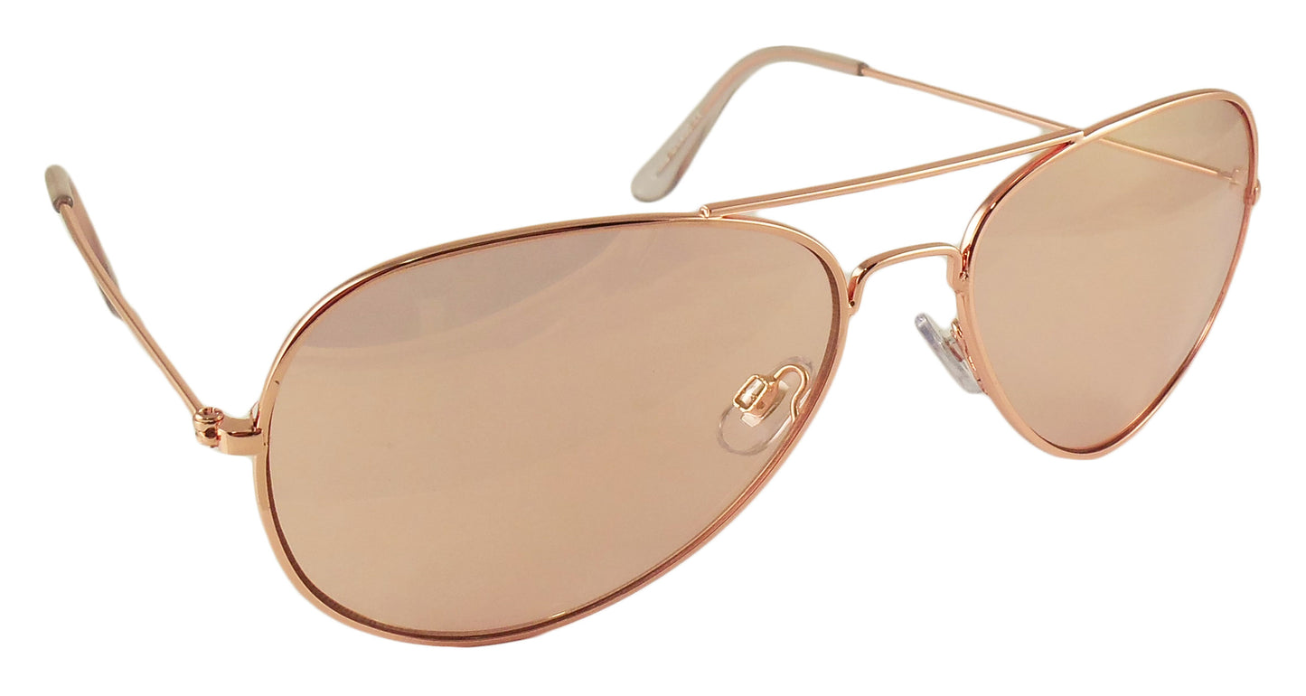 Rose Gold Aviator Sunglasses - Pink Tinted Lens - Metal Frame Retro Style - UV400 Protection - Ideal Eyewear