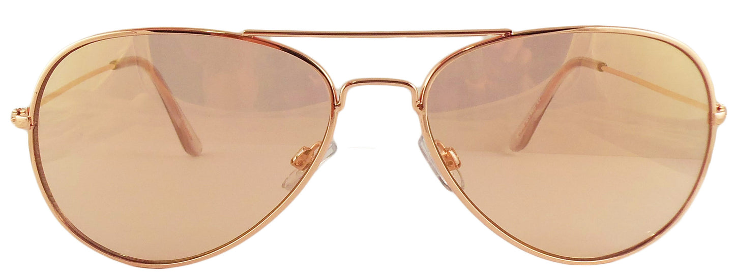 Rose Gold Aviator Sunglasses - Pink Tinted Lens - Metal Frame Retro Style - UV400 Protection - Ideal Eyewear